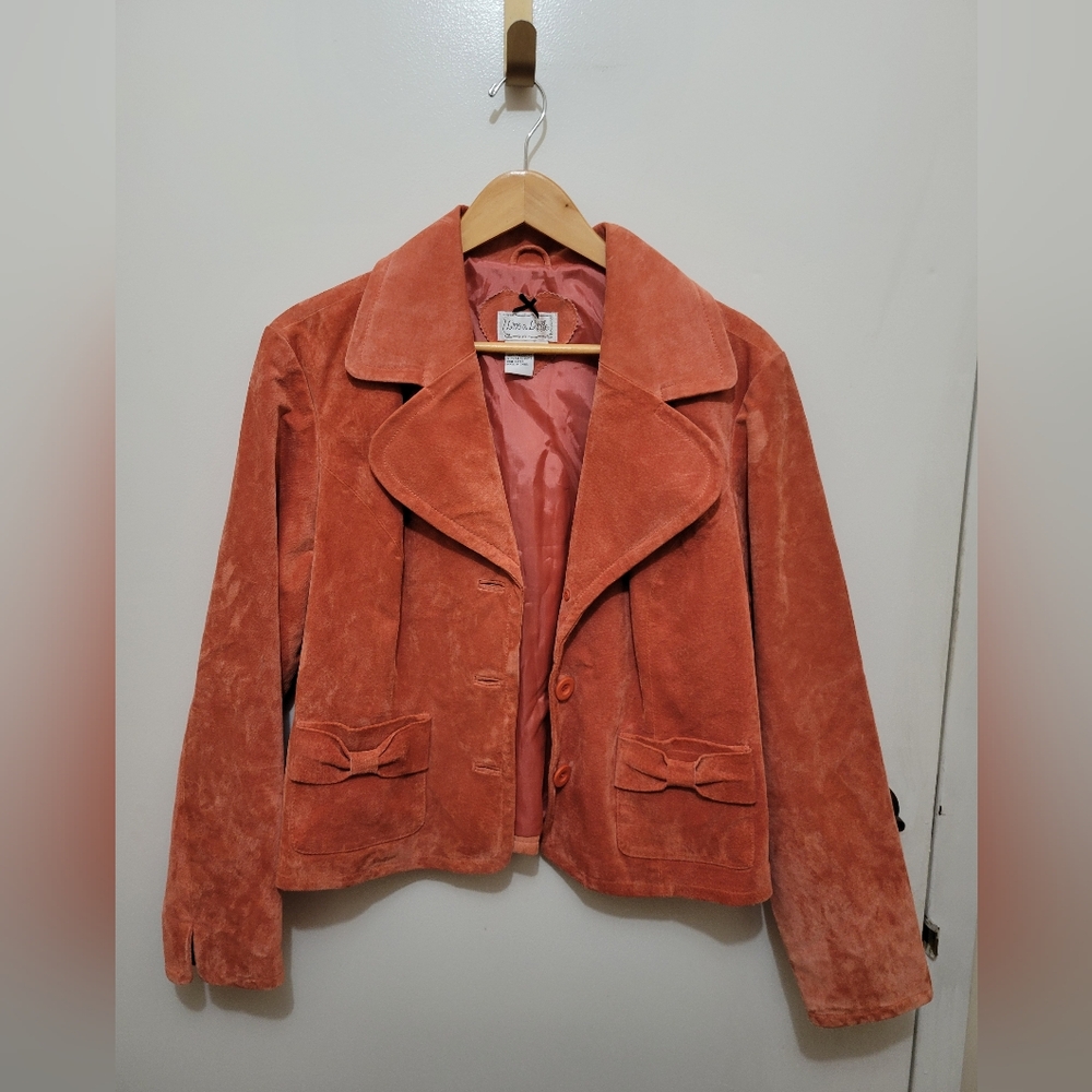 Live a Little Orange Suede Lined Blazer with Bow Accents. Size Large.